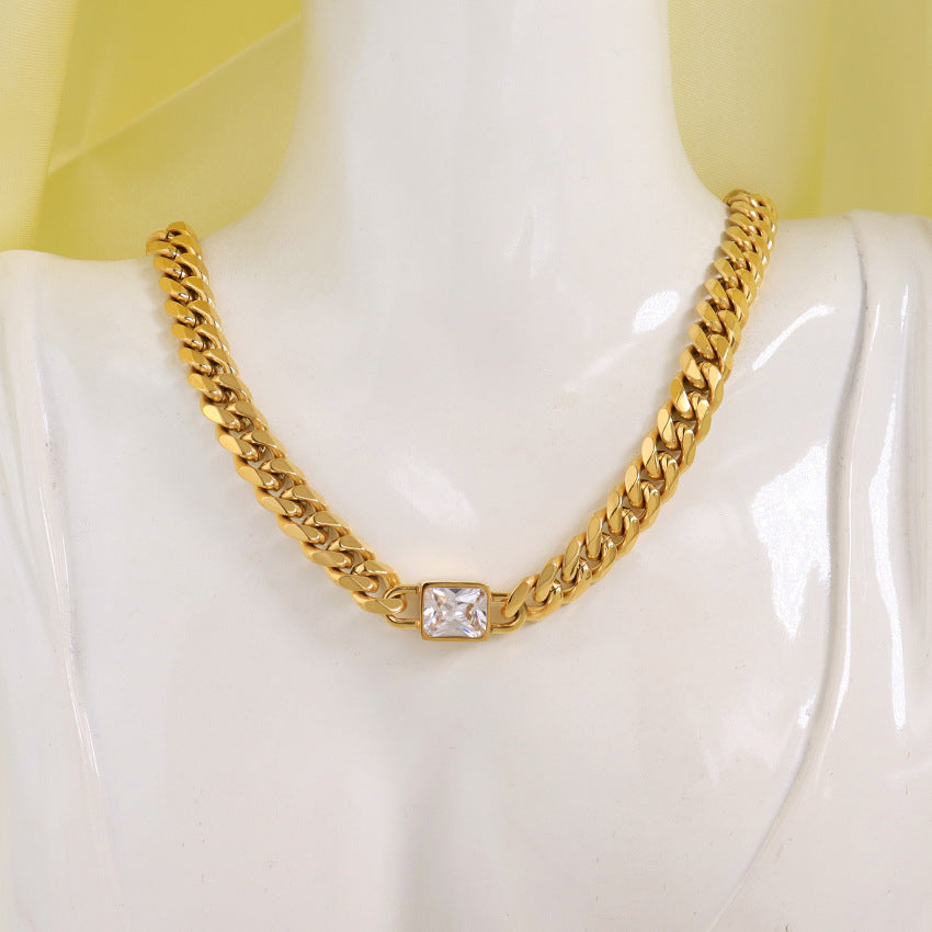 Wholesale Stainless Steel 18K Gold Plated Zircon Pendant Necklace